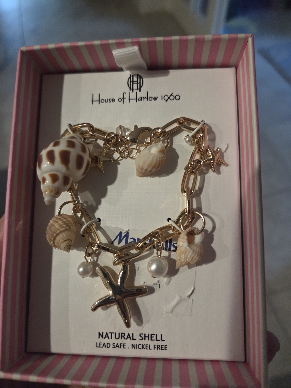 House of Harlow 1960 Gold Shell & Pearl Charm Bracelet